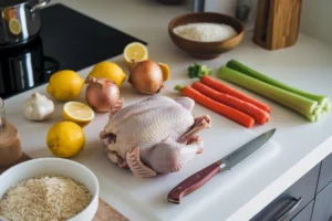 Making Chicken Lemon Rice Soup